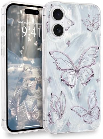 L-FADNUT Kompatibel mit iPhone 17 Hülle Glänzende Schmetterling Silber | Mädchen Handyhülle Glitzer Frauen Stoßfeste Schutzhülle Weiche TPU Silikon Bumper Case