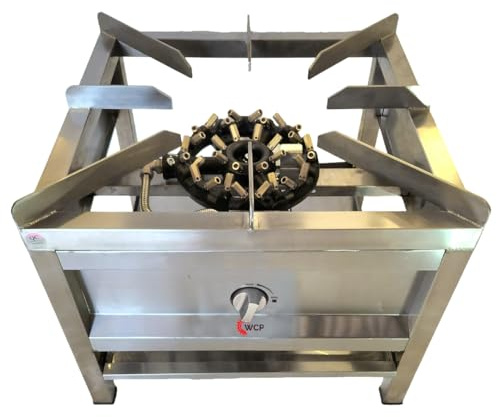 Commercial Stockpot Cooker Stove – 32 Jet Gas Burner – 61 x 61 x 50 cm – 50 kW High Power Cast Iron Burner – Stainless Steel (Natural Gas)