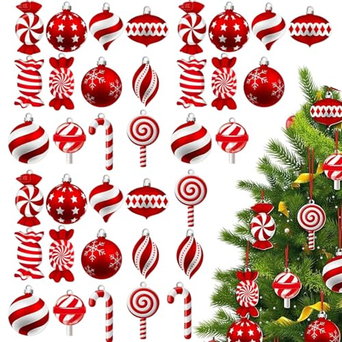 36Pcs/Set Christmas Tree Decorations, Wooden Candy Hanging Christmas Ornaments Set with Ropes for Home Party Holiday, Home Decor