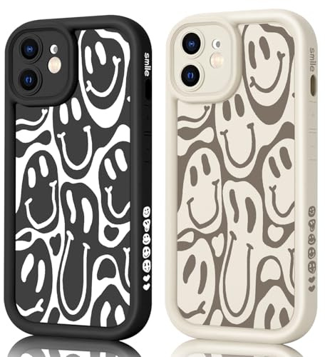 AICISINGN 2 Stück Handyhülle für iPhone 12 Mini Hülle Aesthetic Smiley mit Muster Matte Case Frauen Mädchen, Weich TPU Schutzhülle Stoßfest Bumper Case für iPhone 12 Mini, 03