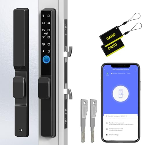 eLinkSmart Tuya - Serratura intelligente per porta scorrevole in vetro, ultra sottile, con impronta digitale, tastiera, RFID e biometrica, controllo app Tuya impermeabile per casa, appartamento (nero)