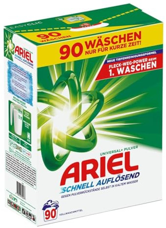 Vollwaschmittel Ariel Universal+ Pulver, 4,95 kg, 90 Waschladungen, für weiße & helle Wäsche, starke Fleckenentfernung, frischer Duft, schnelle Auflösung bei niedrigen Temperaturen im Alltag