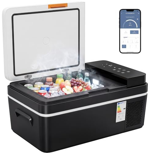 Outsunny 20L Compressor Car Fridge Freezer, Camping Refrigerator with App Control, 12/24V DC and 100-240V AC, Portable Electric Cool Box, -20°C to 20°C for Truck SUV Campervan RV Boat Travel, Black