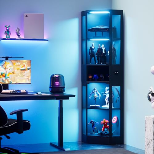 staronce Glasvitrine 80x35x165 cm – 5-stöckige Sammlervitrine mit LED & Bewegungssensor, schwarz – Vitrinenschrank mit Glastüren, stehend für Wohnzimmer, Schlafzimmer, Büro