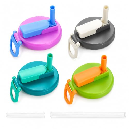4 Pcs Soda Can Lids with Straw,Can Lids for Fizzy Drinks,Drink Covers | Anti Spike,Can Covers for Drinks Cans Uk,2 Size Silicone Straws,Reusable for Canned Beverage, Beer, Juice,Seltzer
