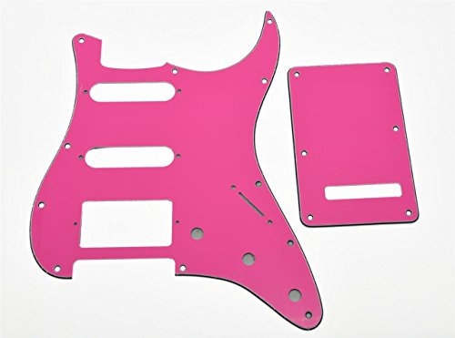 KAISH 11 Hole Strat Style HSS Pickguard ST Back Plate Tremolo Trem Cover for USA/Mexico Stratocaster/Strat Pink 3 Ply
