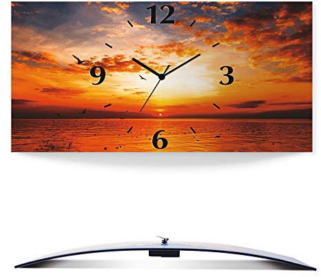 ARTLAND Wanddeko Wanduhr ohne Tickgeräusche Alu Funkuhr 50x25 cm Rechteckig Lautlos Strand Meer Sonnenuntergang Sonne Himmel Maritim S7LK