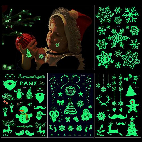 HOWAF Weihnachts Tattoo Kinder, 82 Bunte Leuchtende Temporäre Tattoos für Kinder, Wasserfest, Weihnachtsdeko Kindertattoo für Adventskalender 2022, Weihnachtsstrumpffüller