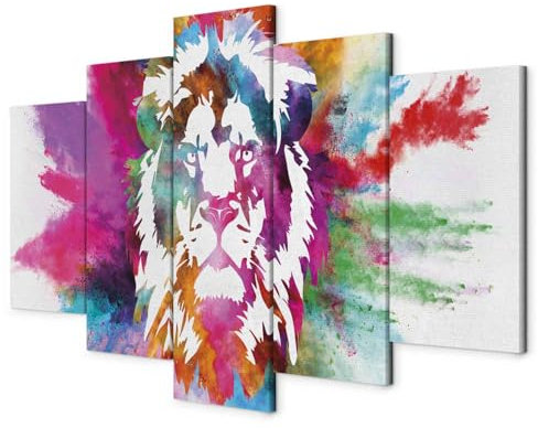 murando HandArt Bilder auf Leinwand5 tlg Leinwandbild Wandbilder Wohnzimmer Wanddekoration Moderne Kunst - Abstrakt Tiere Löwe bunt g-C-0019-b-n