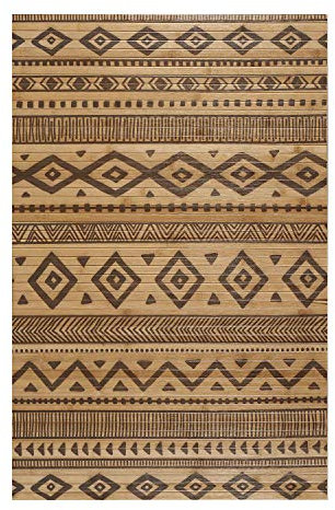 STORESDECO - Tapis Antidérapant en Bambou Naturel Idéal pour Le Salon, Le Couloir, La Salle De Bain... Effet Parquet ! Disponible en Grandes Tailles | Noir Ethnique, 160 cm x 240 cm