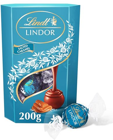 Lindt Lindor Salted Caramel Milk Chocolate Truffles Box - Approx 16 balls, 200g - Chocolate Truffles with a Smooth Melting Filling - Gift Present - Easter, Birthday, Congratulations