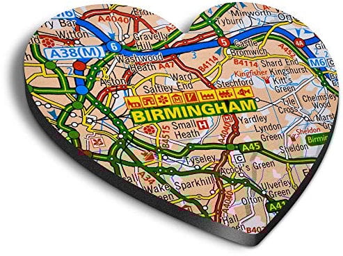 1 x Heart MDF Magnets - Birmingham England Travel City UK Map 44284
