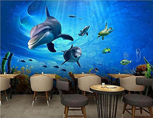Papel Pintado 3D Delfines Submarinos De Mar Profundo Fotomural 3D Papel Tapiz Moderno Papel Pintado Pared Dormitorio 400cmx280cm