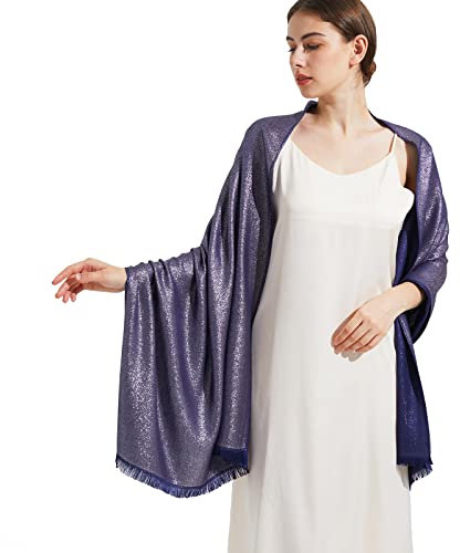 vimate Navy Blue Shawls for Women Wedding, Soft Dark Blue Evening Wrap Shawl Capes for Dress (US-Navy & Silver)