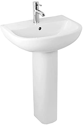Lavabo bagno con colonna, L 55x41 cm in ceramica bianca, fissaggi inclusi