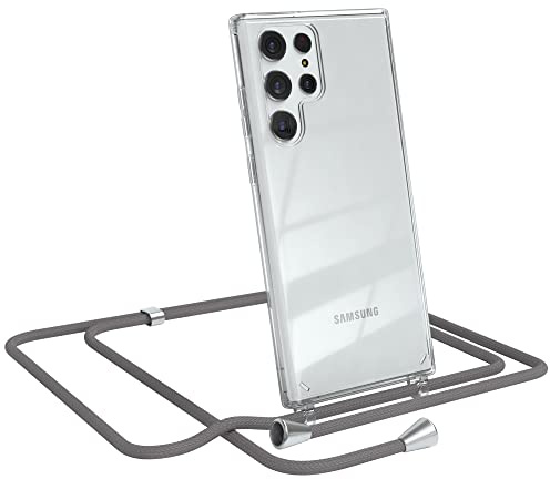 EAZY CASE Handykette kompatibel mit Samsung Galaxy S22 Ultra 5G Handyhülle mit Umhängeband, Handykordel mit Schutzhülle, Silikonhülle, Hülle, Stylische Kette für Smartphone, Anthrazit