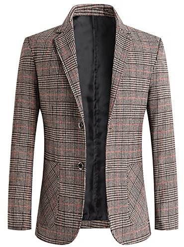 CUTTE Hommes Pied de Poule Blazer Treillis Simple Boutonnage Mariage Costume Veste Revers Automne Blazer Manteau Tenue pour Les Mariés de Mariage,Khaki,L