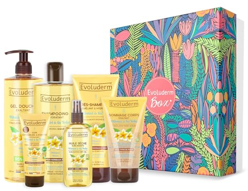 EVOLUDERM - Coffret Cadeau Bain Femme Corps & Cheveux au Monoï de Tahiti – 6 produits – un cadeau offert - Origine Naturelle - Cadeau de Noël, Anniversaire, Fête des Mères (Magic Forest)