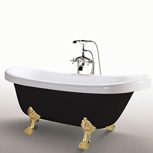 Baignoire ilôt Acrylique retrò 170 x 80 cm noir pieds d'or + Mitigeur – Margherita Noir