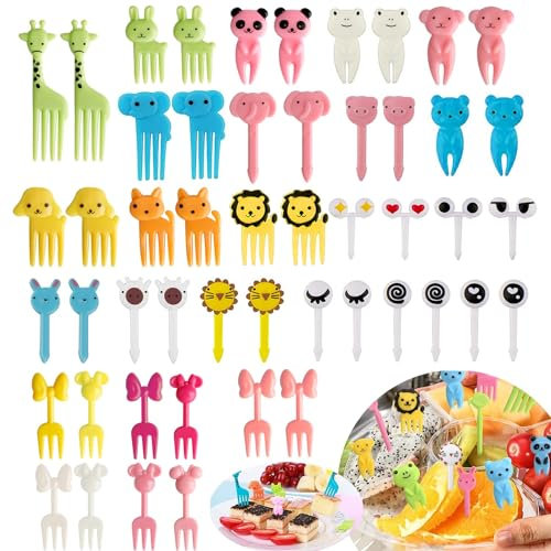 Neodtx Food Picks Niños 60 Piezas Animales Ojos Pinchos de Frutas Picador de Alimentos para Alimentos Mini Tenedores de Frutas Fiambrera Accesorios Frutas Palillos de Dientes para Postre Frutas Fiesta