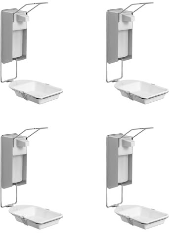 4x ARNOMED Desinfektionsspender mit Tropfschale, Aluminium Seifenspender für 500ml, Seifenspender zur Wandbefestigung mit langem Armhebel, Eurospender für Desinfektionsmittel, Soap Dispenser, Spender
