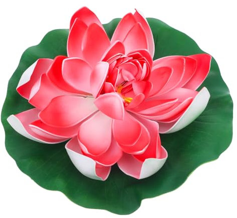 Amosfun Flor De Loto Artificial Flotante Rojo Simulación Nenúfar para Decoración Jardín Estanque y Boda Material Eva Resistente Sin Mantenimiento