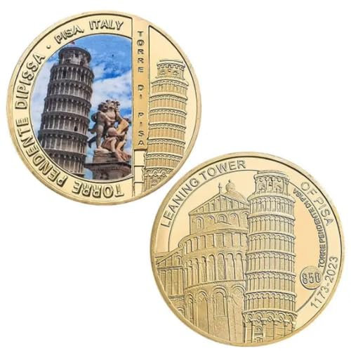 REIWAN Gedenkmünze Italienische Architektur Schiefer Turm Von Pisa Vergoldete Gedenkmünze Challenge-Münze Sammlergeschenk