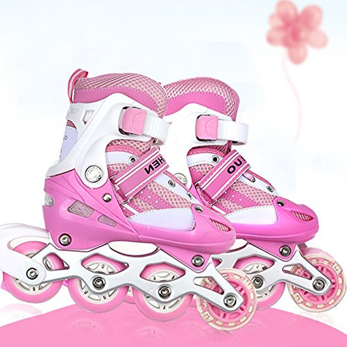 Inline-Skates für Kinder, verstellbar, mit blinkenden Schlittschuhen, 3-in-1 für Mädchen und Jungen und Damen, S:31-34/M:35-38 (M, Rosa)