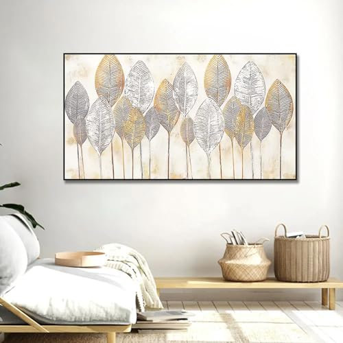 Leinwand Bilder Groß, Moderne Blumen Poster Druck Wandkunst Leinwand Malerei Blattgold Bild Abstrakte Landschaft Leinwand Kunst Dekor 60x120cmOhne Rahmen