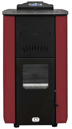 STUFE A PELLET ITALIA Asia Automatische Reinigung 24 KW WiFi | Hydro-Pelletöfen für Heizung und Warmwasser 92% Effizienz für 180m² Autonomie 22 Std. WiFi-Steuerung 5 Kräfte 24M Garantie Rot