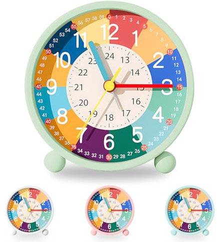 Idota Despertador infantil, analógico, sin tictac, despertador infantil con tono de timbre suave, despertador educativo, con luz nocturna, para comienzos escolares, reloj despertador con pilas (sin