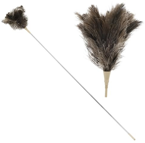 Extendable Feather Duster with a Replacement Head Handheld Fan Duster with 29'' to 83'' Handle Retractable Ostrich Feather Duster for High Ceiling Fans, Blinds, Cobweb, Car Cleaning