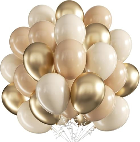 Luftballons Weiß Gold,60 Stück 12 Zoll Beige Luftballons Geburtstag, Metallic Champagner Gold Latex Ballons,Ballon Beige für Geburtstag Hochzeit Verlobung Neujahr Partydeko