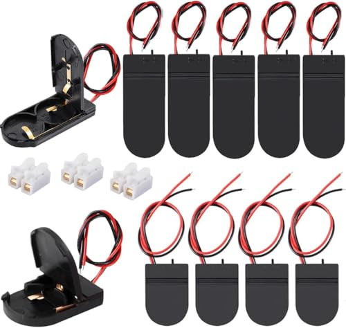 15PCS Button Battery Holder Coin Cell Holder 3V CR2032 Battery Storage Boxes Cover 15Pcs 6V CR2032 Dual Slot with ON/OFF Switch Wire, 30Pcs Push Quick Wire Cable Connector Spring Clamp Terminal