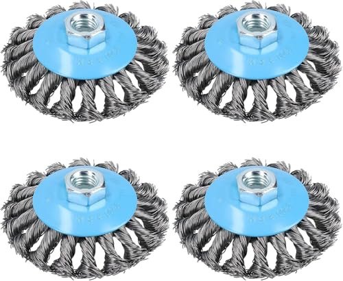 Unibos | 4X Twist Knot Wire Brush - Angle Grinder Wire Brush Set For Paint & Rust Removal, Weld Cleaning, Stripping, Sanding work & Abrasive - Fits Any 115mm Angle Grinder With M14 Thread (4)