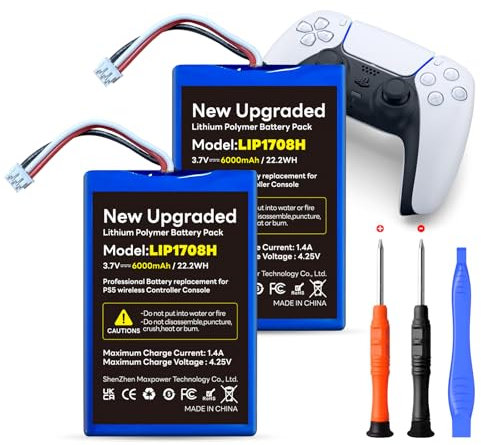 Lot de 2 batteries Li-ion de rechange pour manette sans fil Sony PS5 Playstation 5 DualSense 6000 mAh