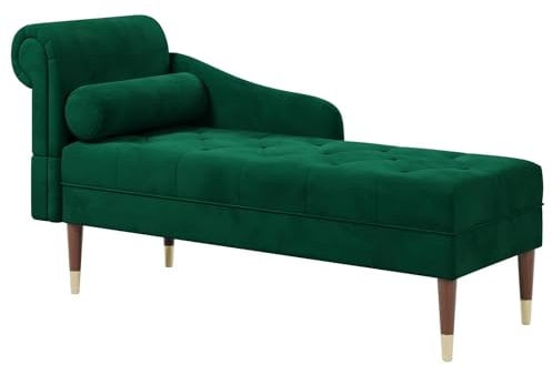 Vesgantti Velvet Chaiselongue, Indoor Lounge Sofa mit linker Armlehne und Lendenkissen, Recamiere für Wohnzimmer, Schlafzimmer und Büro, Samt Loungesessel 149.5 x 54 x 76CM