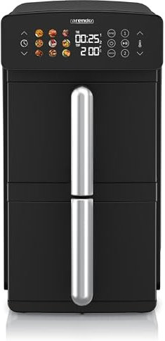 Arendo - Heißluftfritteuse Dual Zone Doppelkammer – XXL 11L Kapazität – 2 Kammern 2 Zonen – Airfryer – Touch-Bedienfeld – PFAS BPA frei - 3D Umluftsystem - Doppelstöckig