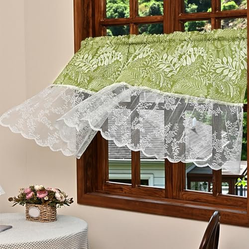 FOSDICK Cortinas Cocinas Ventana, Cortina Cocina, Cortina Ventana Pequeña Modernas Estilo Rústico,Cortinas Cocina Pequeña Blanca y Rosa para Comedor, Baño, 140W X 50H cm