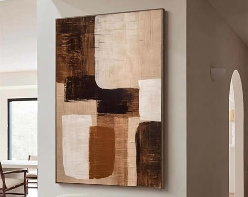 JACBON Grandes peintures abstraites beiges et marron sur toile texturée avec une esthétique minimaliste et moderne pour le salon 70x100cm（28x39inch Cadre interne