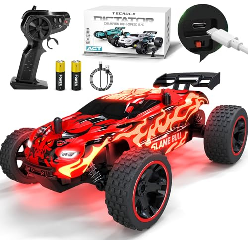 Tecnock Ferngesteuertes Auto, 1:18 Maßstab 2WD RC Car mit USB-C Schnellladung & 50 Min. Spielzeit, 2,4GHz All-Terrain RC Auto mit LED-Lichtern, Spielzeug Geschenk für 3–12 Jahren Jungen & Mädchen