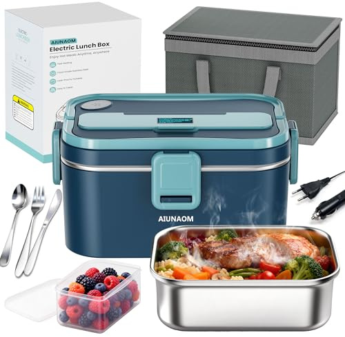 AIUNAOM Scaldavivande Elettrico Portatile 1.8L 80W, 3 in 1 per 12V/24V/220V, Acciaio Inox e Facile da Pulire, Riscaldamento Rapido per Auto e Casa