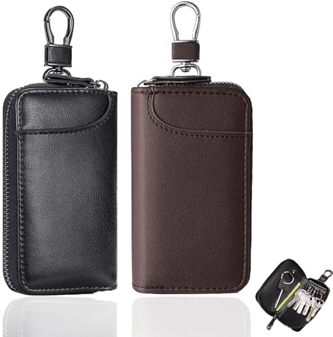 XFSRG 2 Pezzi Portachiavi Portamonete Uomo in PU Pelle Chiave Multifunzione Borse Universali Auto con Cerniera per per Monete Carte Chiavi
