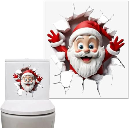 Aizuoni Weihnachts Toilettendeckel Aufkleber, Wand-Durchbrechende Selbstklebende Weihnachtsmann-Dekoration - Weihnachts Badezimmer Aufkleber,Für Täglichen Innenbereich Zuhause Wohnung Garten Herbst