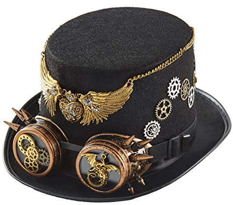 FGDTREE Sombrero steampunk para viajero del tiempo, sombrero de fiesta de Halloween, sombreros para hombres con gafas, accesorios, sombrero de viajero del tiempo Steampunk