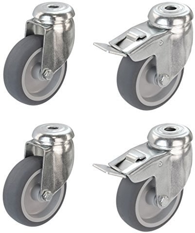 Satz Apparaterolle Lenkrolle 75 mm mit ohne Bremse Feststeller Gummi grau-spurlos Rückenloch Möbelrolle Transportrolle