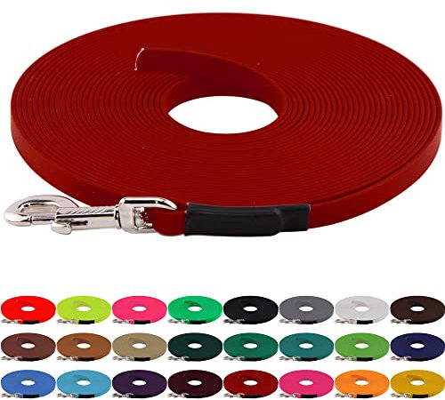 LENNIE BioThane Schleppleine, 19mm, Hunde ab 35kg, 7m lang, ohne Handschlaufe, Rot, genäht