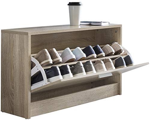 Wohnling Schuhkipper Split Modern 80 x 47 x 24 cm Holz Schuhregal Sonoma 1 Fach, Schuhkommode Flurschrank mit Ablage, Design Schuhschrank Schuhaufbewahrung, Flurkommode für Schuhe Tief