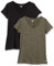 Amazon Essentials Damen Active Quick Dry Tech Stretch Kurzarm-T-Shirt mit V-Ausschnitt (in Übergröße erhältlich), 2er-Pack, Olivgrüner Weltraumfarbstoff/Schwarz, M