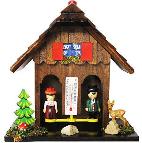 SELVA Wetterhäuschen FREIBURG, Wetterstation, aus Holz, handgefertigt, mit Temperaturanzeige, Schwarzwald-Stil